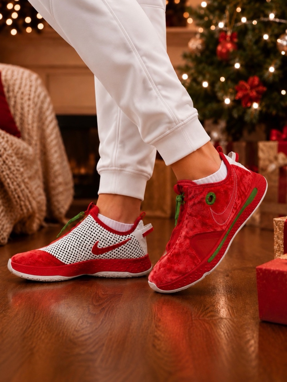 Nike Air PG 4 Christmas Edition Men's Sneakers Red Green Size 8 CD5079-602.